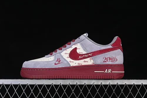 All Categories Nk Air Force 1 Air Force Series Nk Air Force 1 Low Air Force Low Nike Air Force 1'07 Low Year of the Horse Limited Edition Gray and Red Contrast Color Air Force 1 Low-top Casual Sneakers JP2026-136